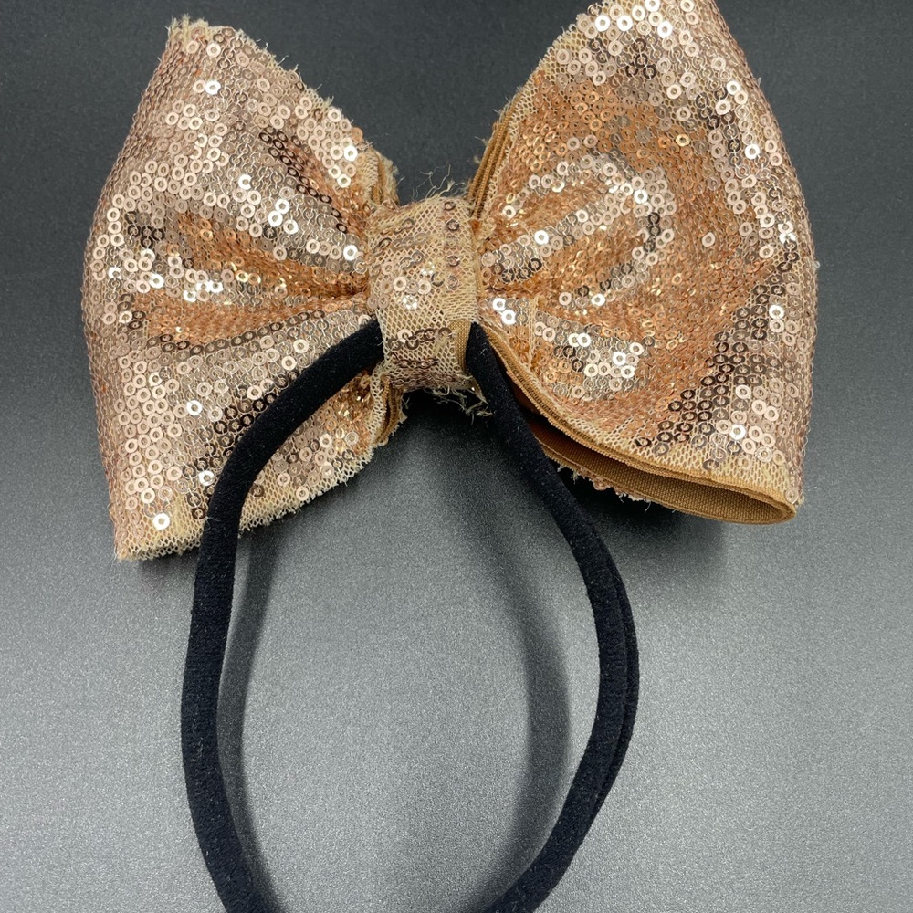 Girls OS Gold Sequin Handmade Headband Bow